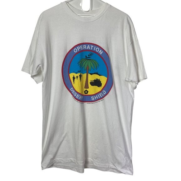 Vintage 90s Operation Desert Shield Tee XL Desert Storm Gulf War 2 Side USA Made - Picture 1 of 9